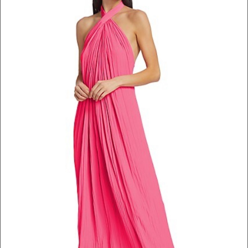 A.L.C. Rio Gathered Halter Maxi Dress - Neon Pink